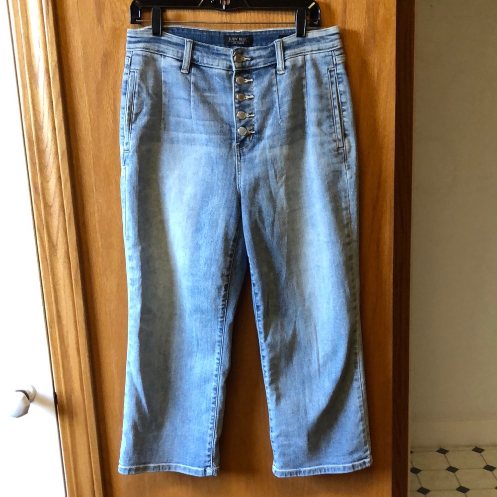 Judy Blue High Waist Button Fly Vintage Wash Crop Wide Leg Jeans Size 30